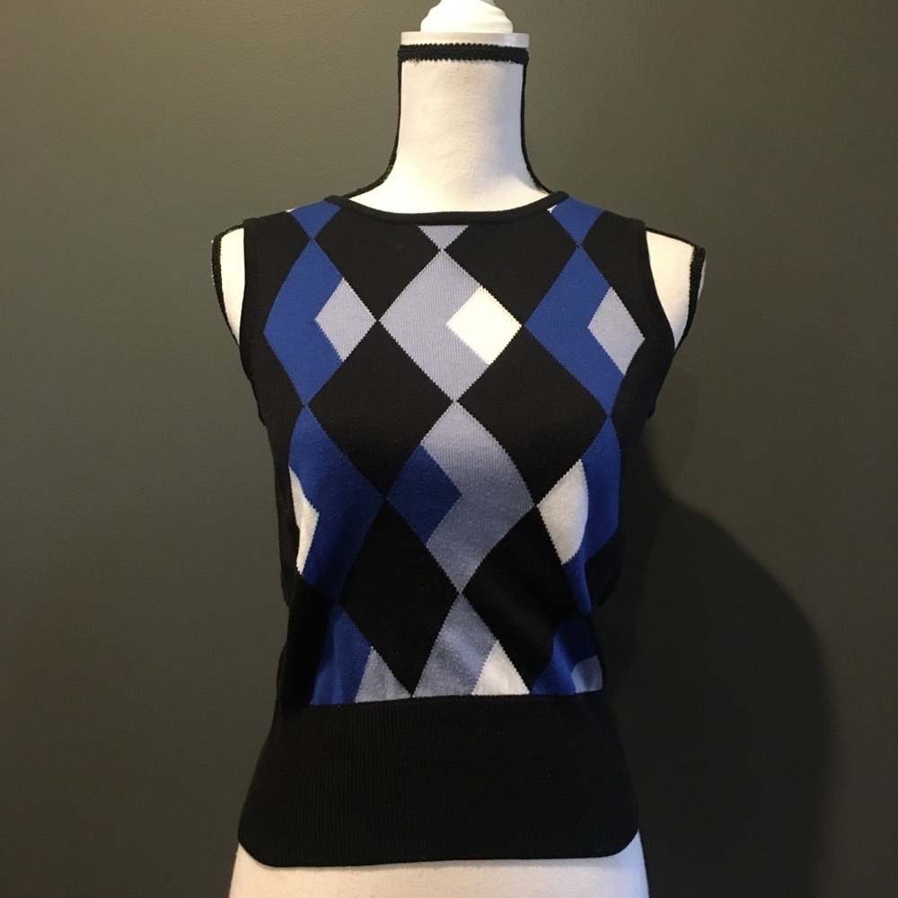New York & Company Blue and Black Argyle Sweater
